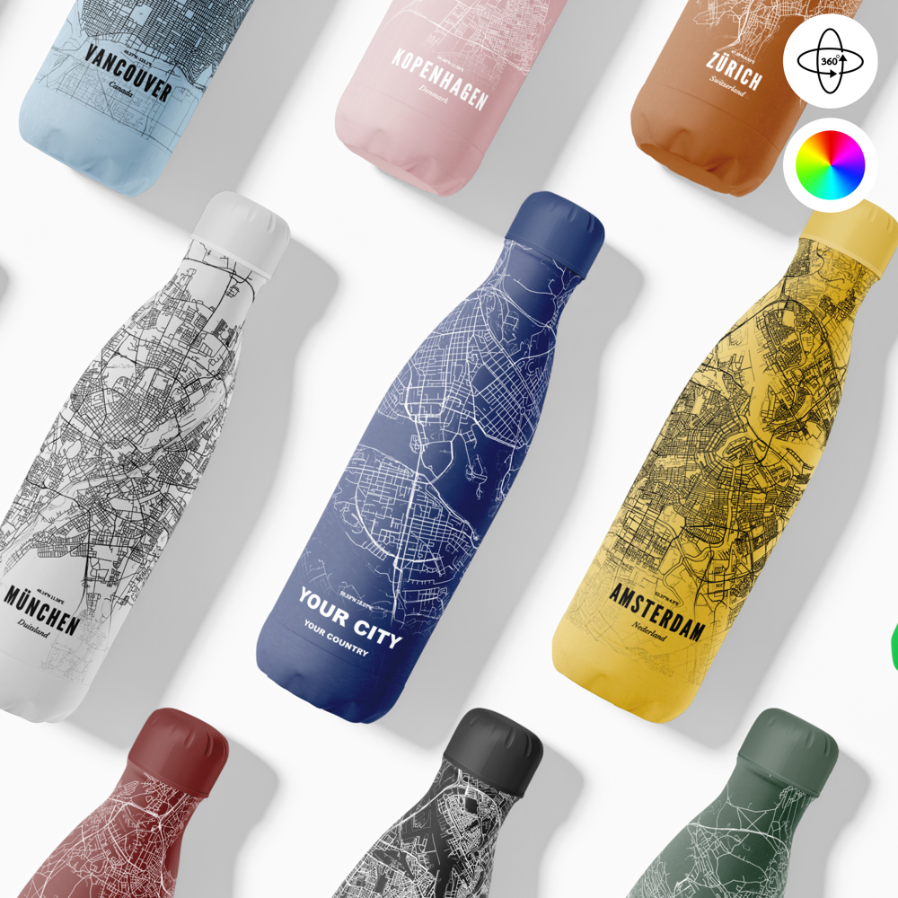 Thermosfles / Drinkfles x Jouw Stad - 500 ml - Blauw
