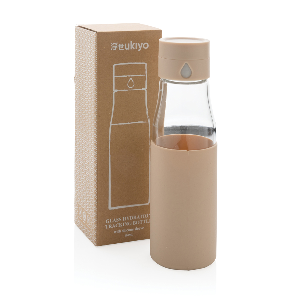 Ukiyo glazen hydratatie-trackingfles met sleeve