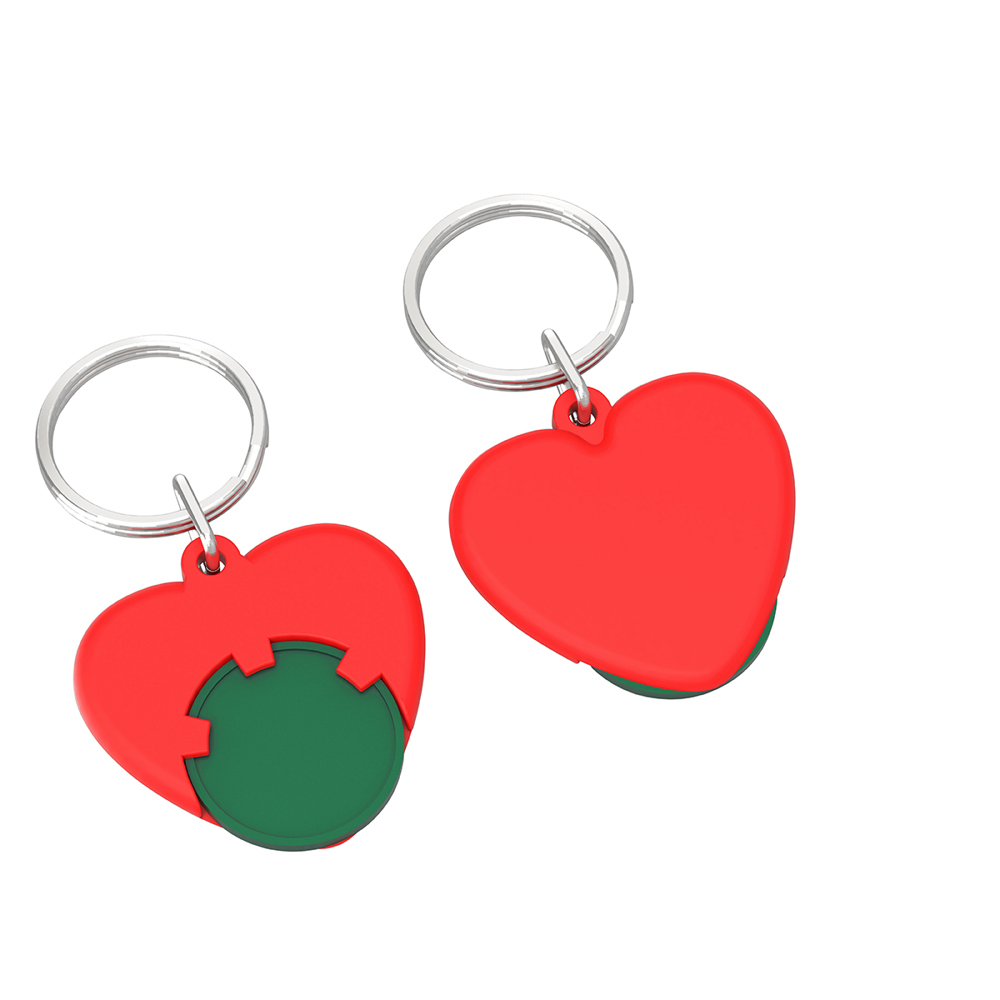Chiphouder met winkelwagenmuntje 1€ "hart" - groen/rood