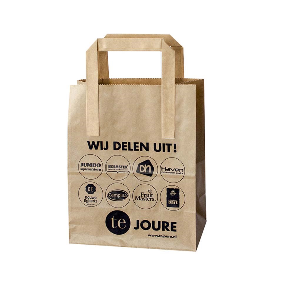 Draagtas, duurzaam kraft bruin, 18 x 10 x 23 cm, 80 grams, platte handle