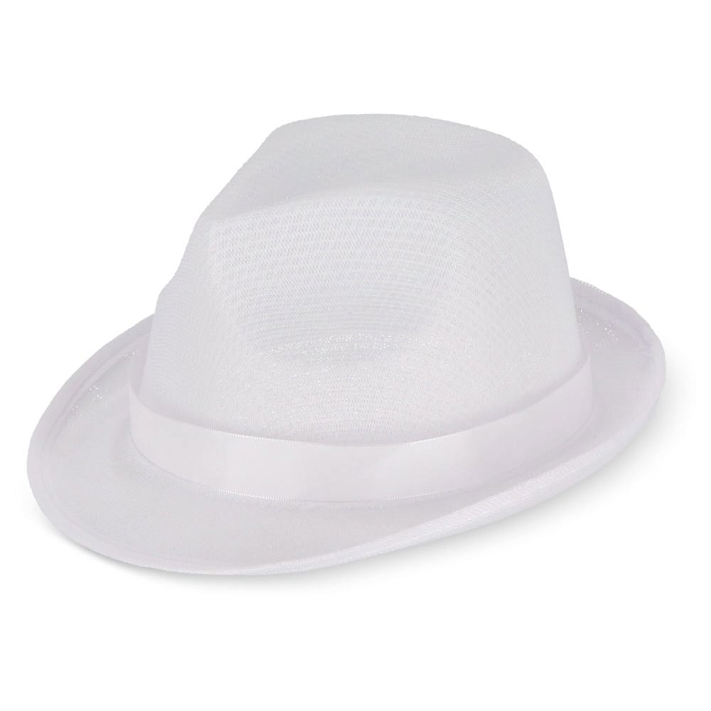 Polyester hoed met band - Wit