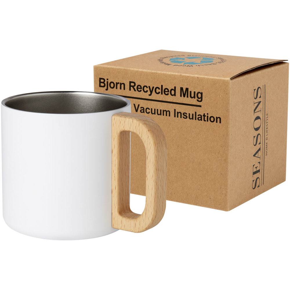 Bjorn 360 ml RCS-gecertificeerde mok van gerecycled roestvrijstaal met koperen vacuümisolatie - wit