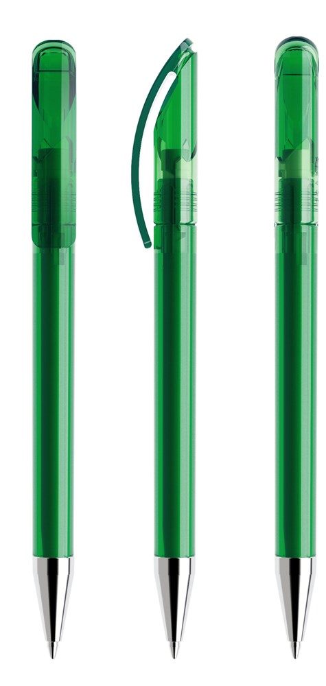 Prodir DS3TTC Transparent with Chrome Metal Nose-Cone - Dark Green transparant