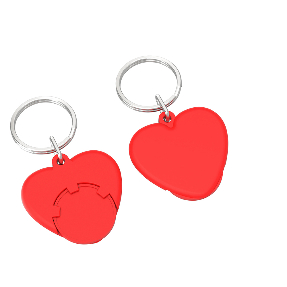 Chiphouder met winkelwagenmuntje 1€ "hart" - rood/rood
