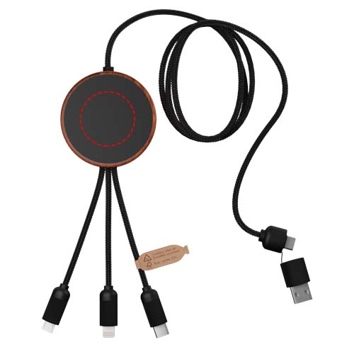 SCX.design C40 5-in-1 oplaadkabel van RPET met oplichtend logo en 10 W oplaadstation
