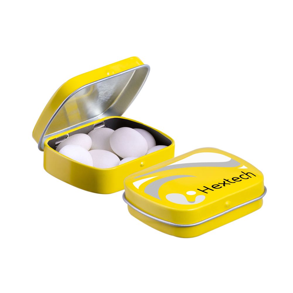 Mini scharnierblikje met Mentos mints - Geel