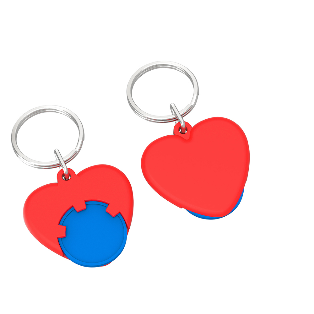 Chiphouder met winkelwagenmuntje 1€ "hart" - blauw/rood