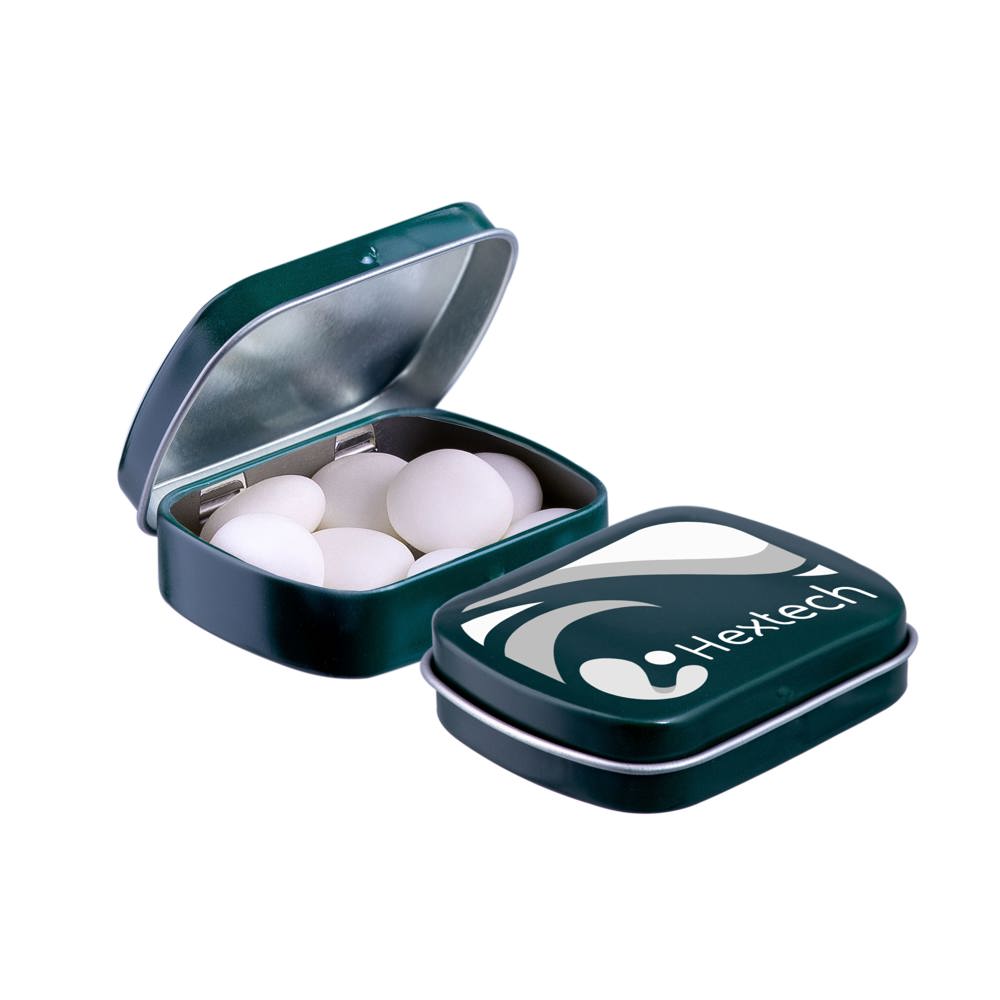 Mini scharnierblikje met Mentos mints - Donkergroen