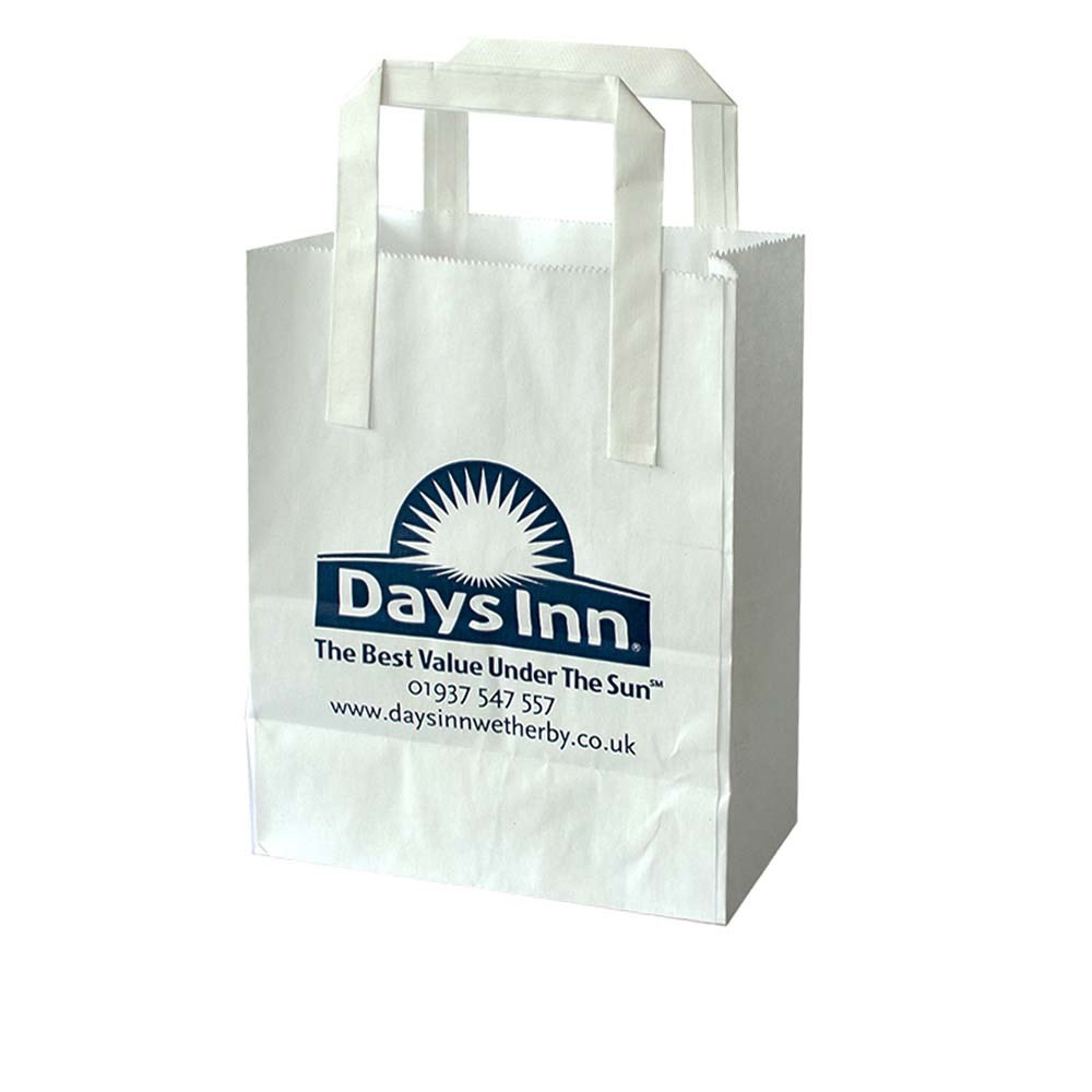 Draagtas, duurzaam kraft wit, 18 x 10 x 23 cm, 80 grams, platte handle