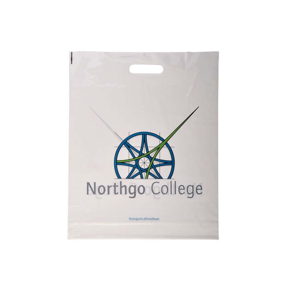 Plastic tas 40 x 45 x 7,5 cm, 48 micron, biologisch afbreekbaar, stanshandvat, 2 zijden