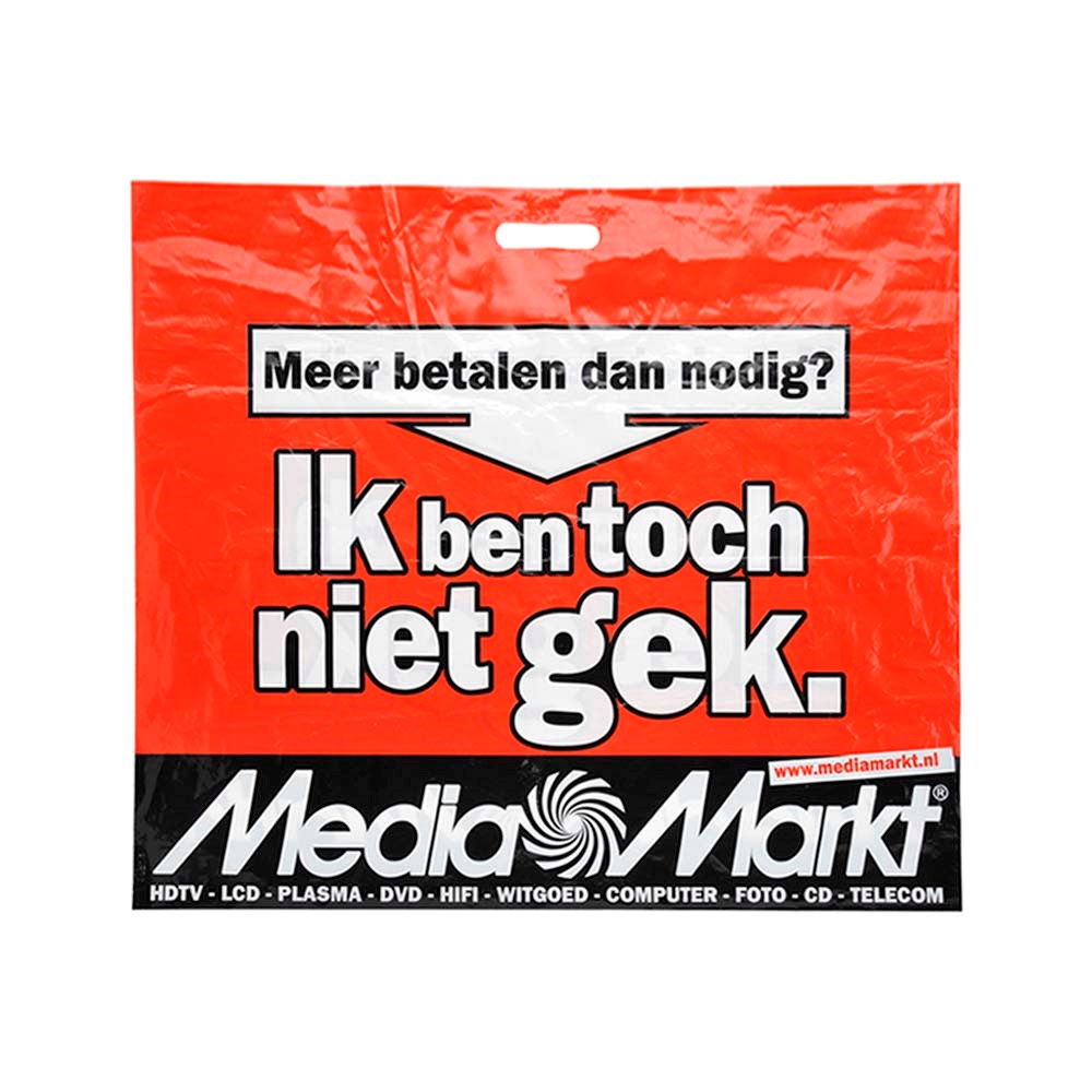 Plastic tas 56 x 45 x 7,5 cm, 48 micron, ldpe, stanshandvat, 2 zijden