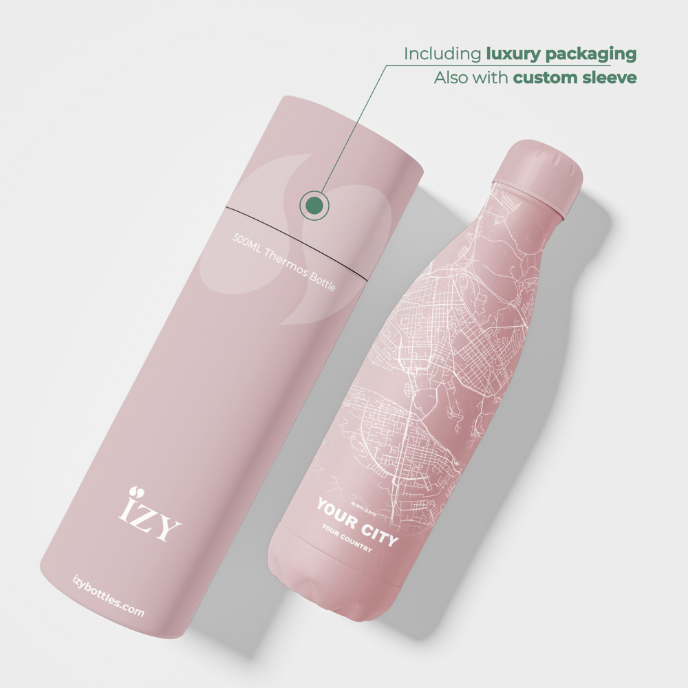 Thermosfles / Drinkfles x Jouw Stad - Roze - 500 ml