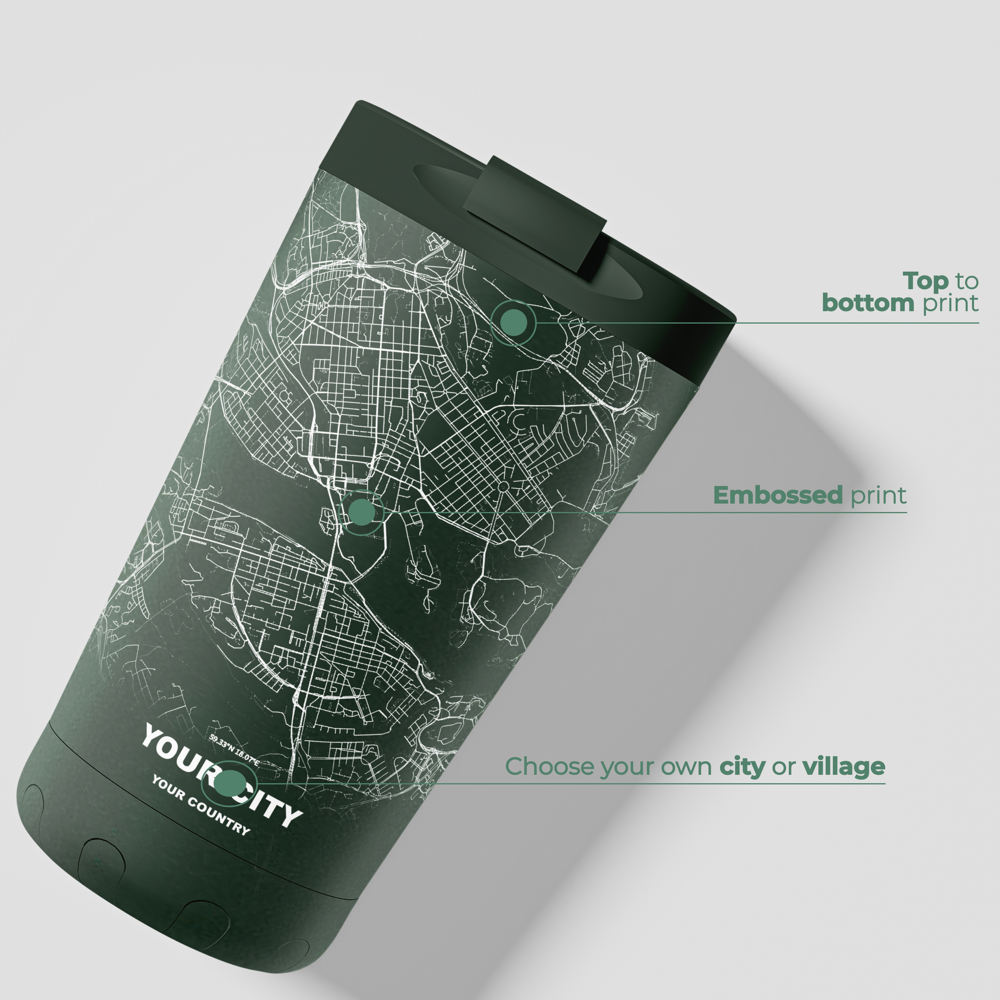 Thermosbeker / Koffiebeker x Jouw Stad -  Groen - 350 ml
