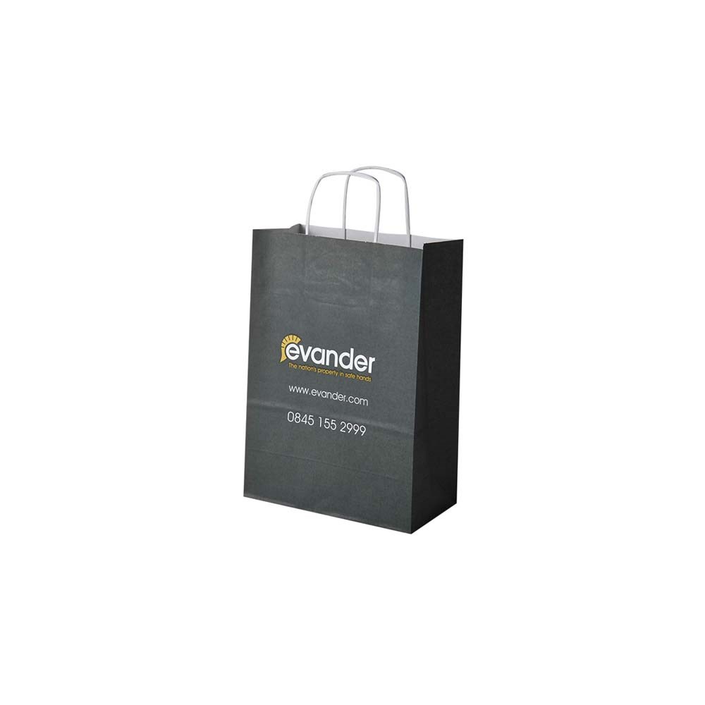 Papieren tas, kraft wit, 18 x 8 x 24 cm, 100 grams, gerolde handle