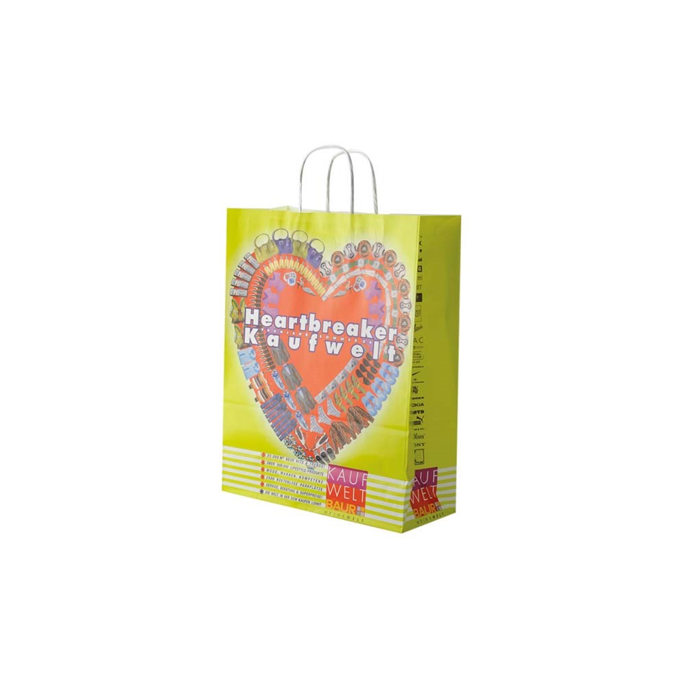 Papieren tas, kraft wit, 28 x 16 x 30 cm, 100 grams, gerolde handle