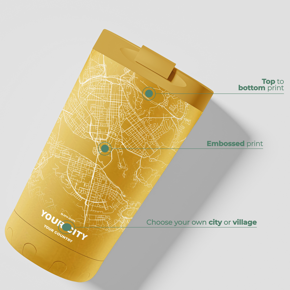 Thermosbeker / Koffiebeker x Jouw Stad -  Geel - 350 ml