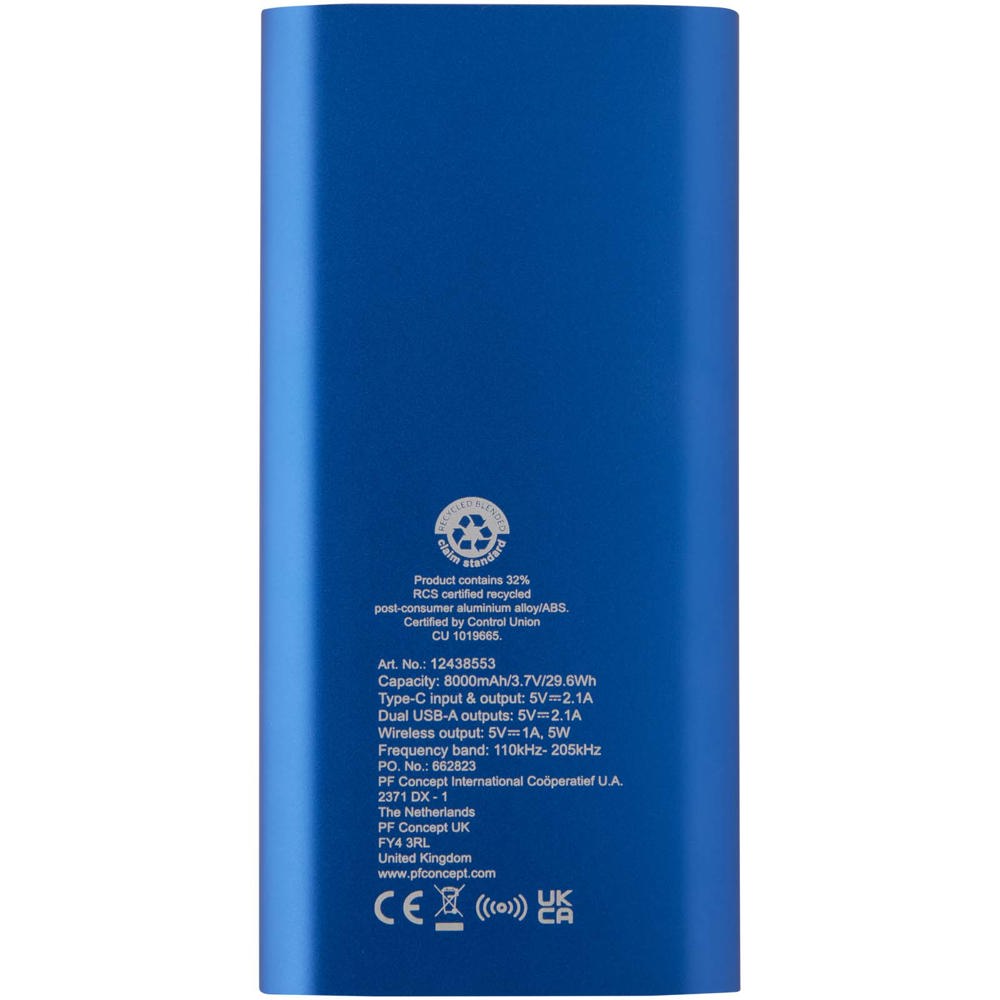 Juice type-C draadloze powerbank van 8000 mAh van gerecycled aluminium