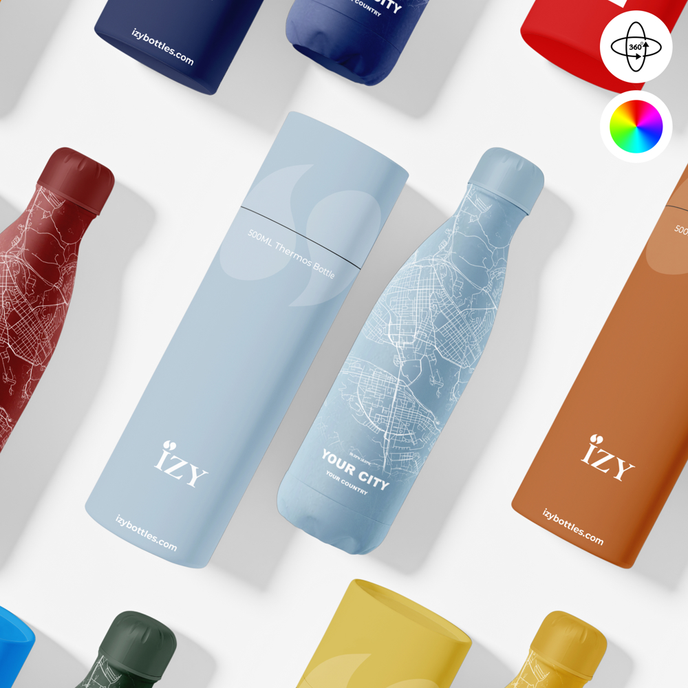 Thermosfles / Drinkfles x Jouw Stad - Licht Blauw - 500 ml