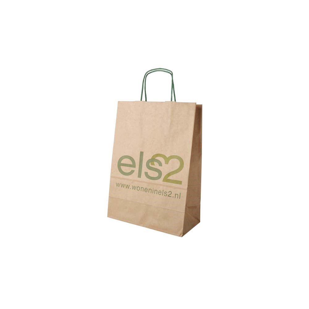 Papieren tas, kraft bruin, 32 x 12 x 41 cm, 100 grams, gerolde handle