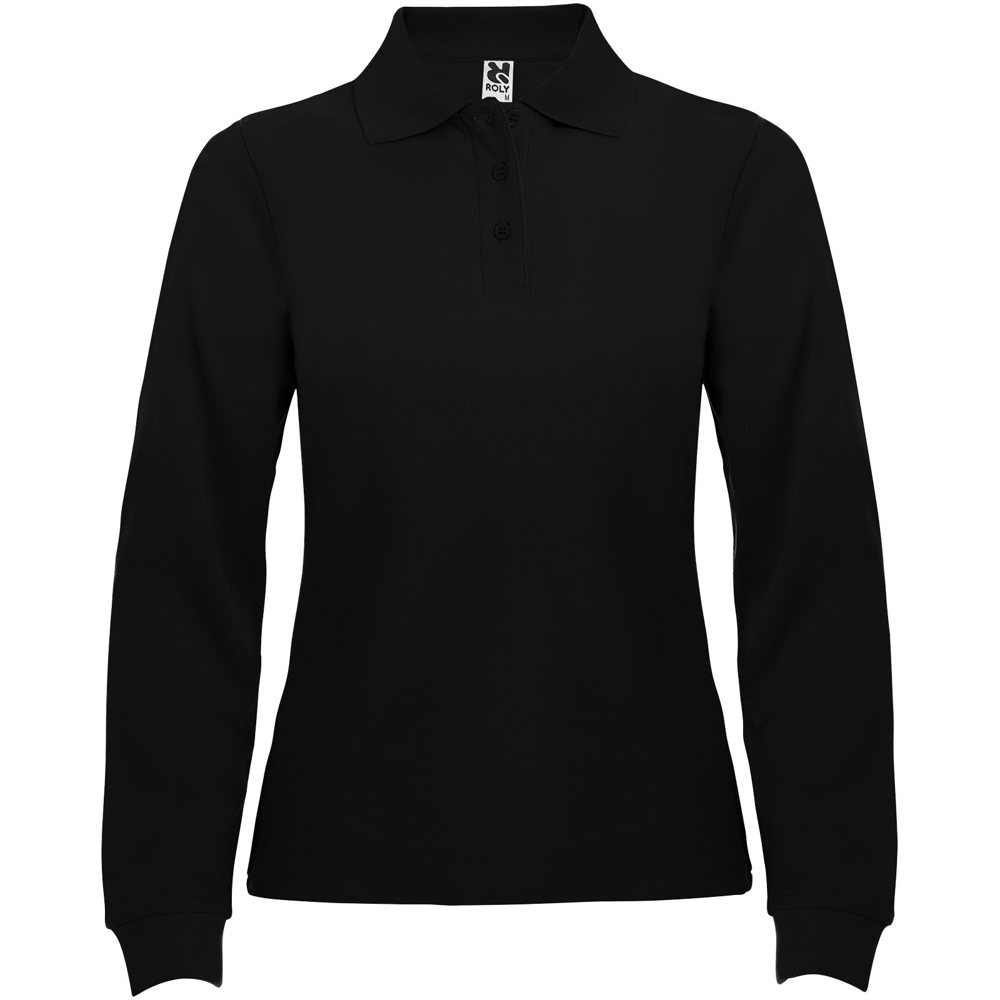 Estrella 220 g/m² damespolo met lange mouwen - zwart