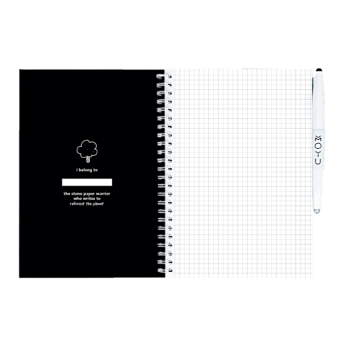 MOYU Uitwisbaar Steenpapier Notitieboek A5 Premium – 40 Pagina’s, Pitch Black, Ruitjes