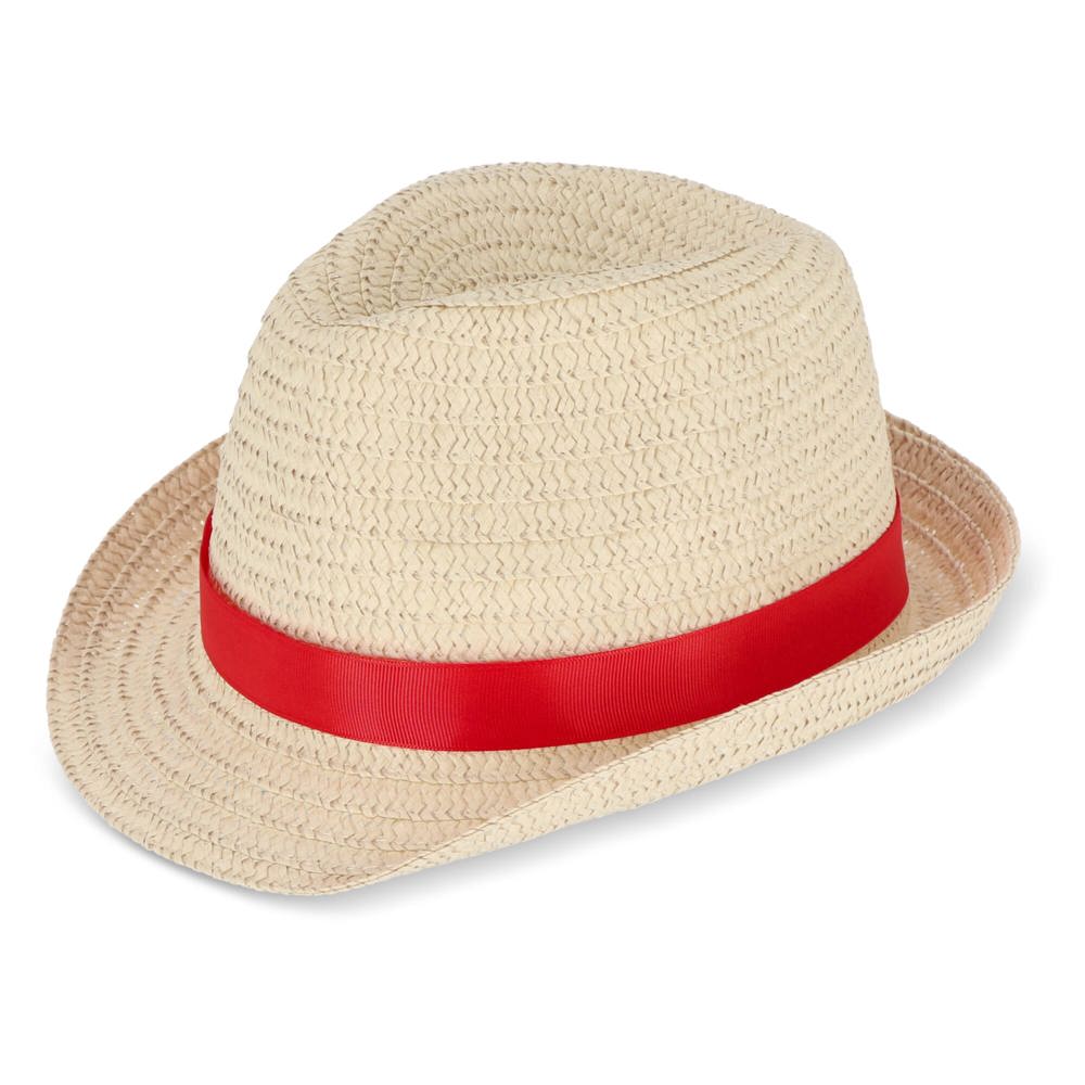 Strohoed met gekleurde band - Rood