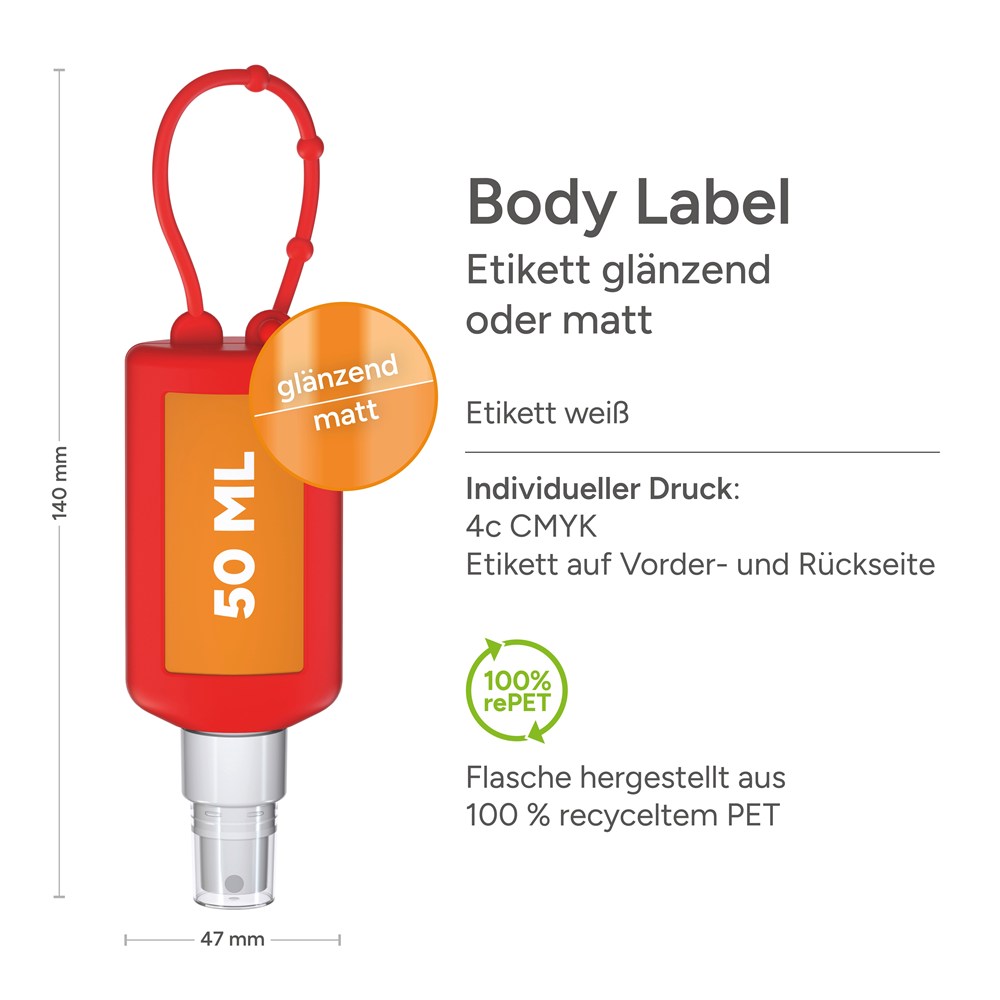 Smartphone & Werkplekreiniger, 50 ml Bumper rood, Body Label (R-PET)
