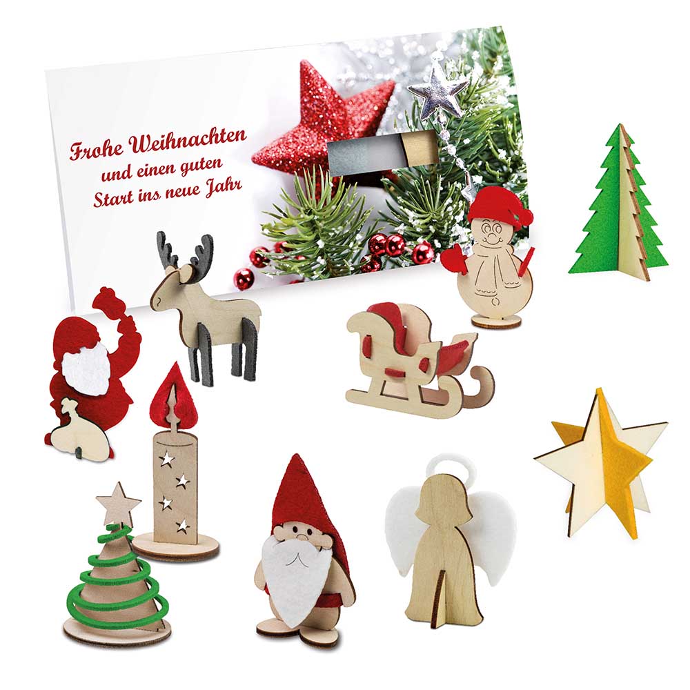 Kerstkaart steekfiguren vilt-houten