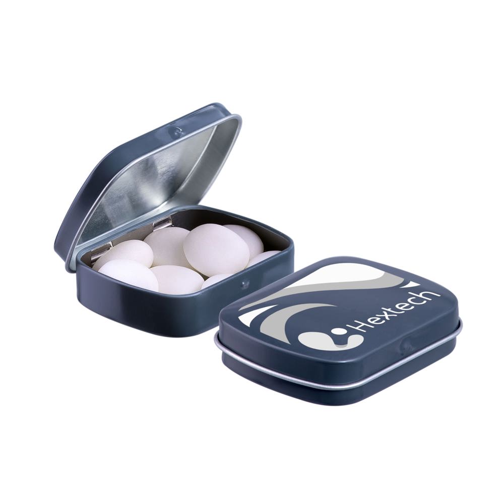 Mini scharnierblikje met Mentos mints - donkergrijs