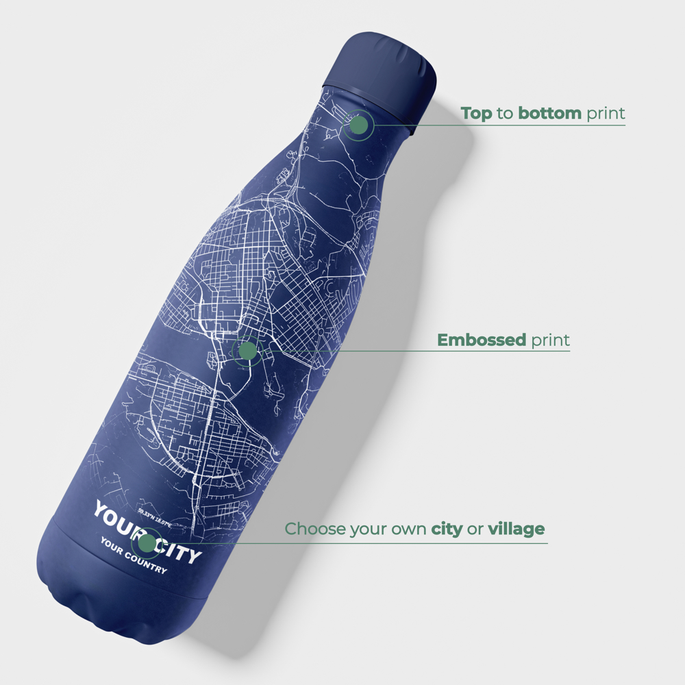 Thermosfles / Drinkfles x Jouw Stad - Blauw - 500 ml