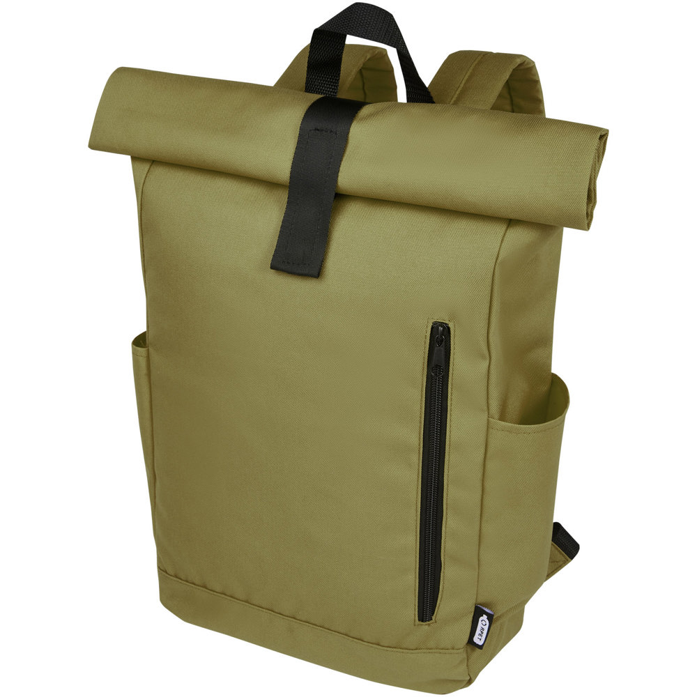 Byron 15,6" rugzak van GRS RPET met opgerolde bovenkant 18 L - Olijf