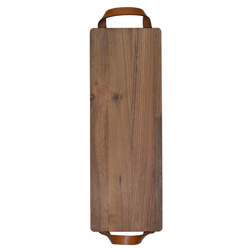 Plank met leren handvaten walnoot