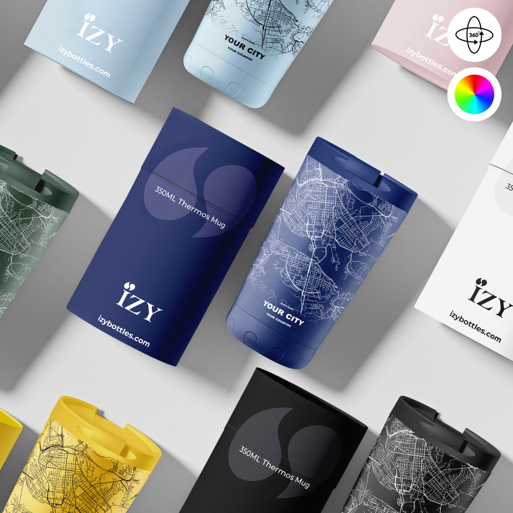 Thermosbeker / Koffiebeker x Jouw Stad -  Blauw - 350 ml