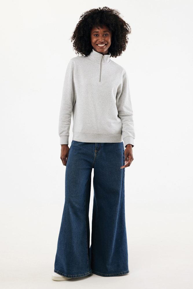 IQONIQ Elgon gerecycled katoen sweater met kwartritssluiting