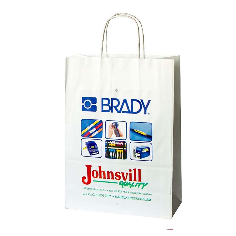 Draagtas, duurzaam kraft wit, 32 x 13 x 42 cm, 100 grams, gerolde handle