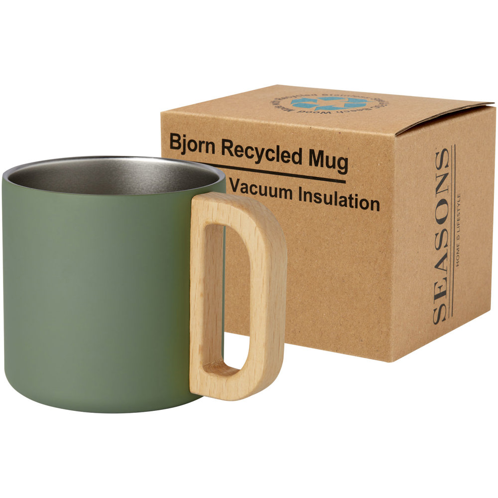 Bjorn 360 ml RCS-gecertificeerde mok van gerecycled roestvrijstaal met koperen vacuümisolatie - Gemêleerd groen
