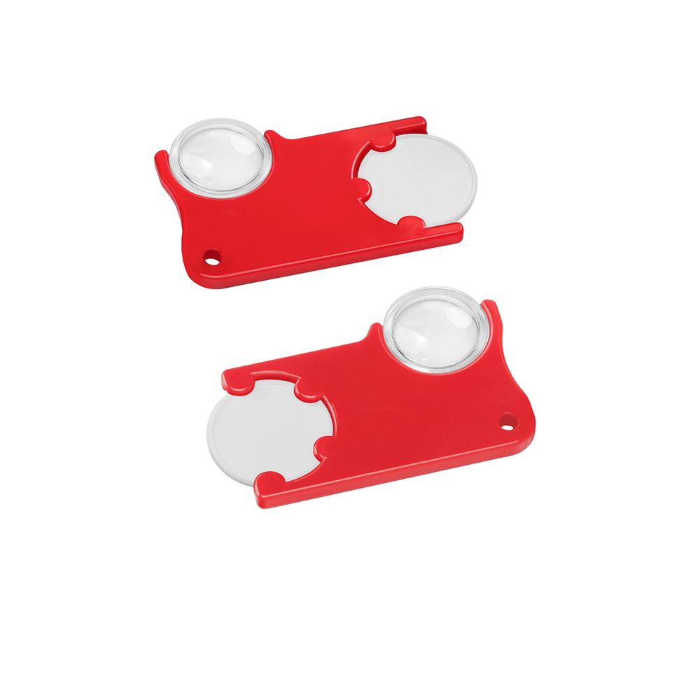Chiphouder met winkelwagenmuntje 1€ en loep - wit/rood