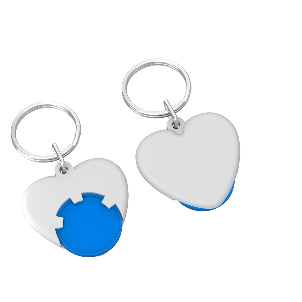 Chiphouder met winkelwagenmuntje 1€ "hart" - blauw/wit