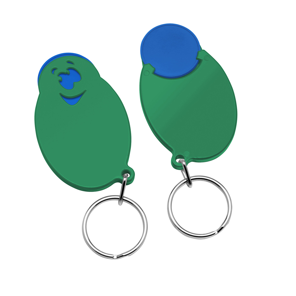 Chiphouder met winkelwagenmuntje 1€ "gezicht" - blauw/groen