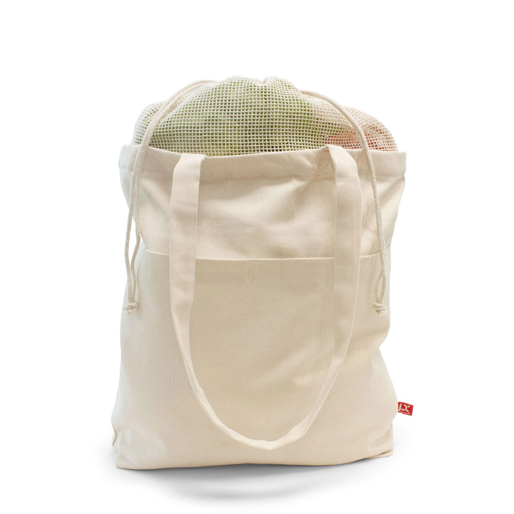BRISBANE – Canvas tas met netinzet, trekkoordsluiting en lange hengsels