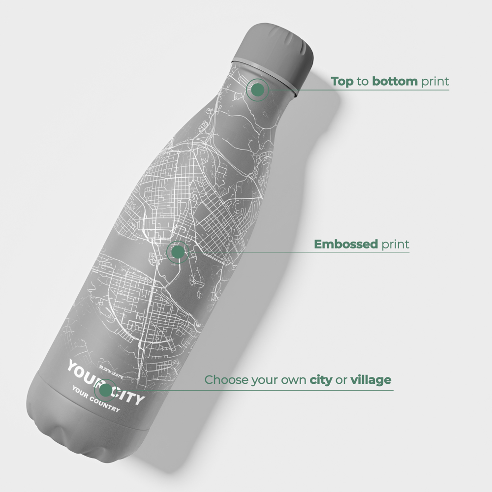 Thermosfles / Drinkfles x Jouw Stad - Grijs - 500 ml