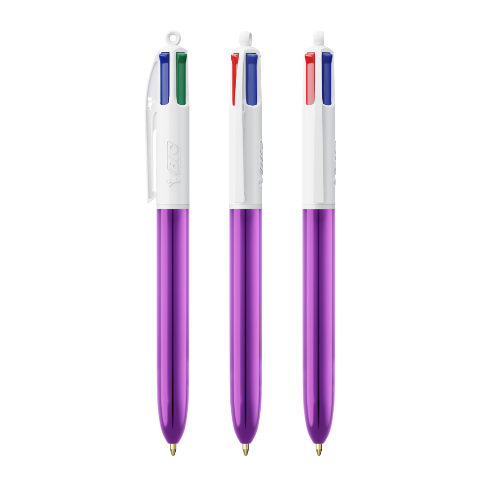 BIC® 4 Colours Shine balpen + Lanyard - Wit/Metallic Paars