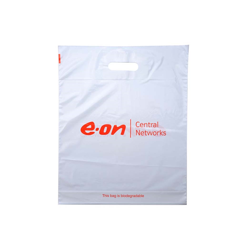 Plastic tas 45 x 45 x 7,5 cm, 48 micron, biologisch afbreekbaar, stanshandvat, 1 zijde