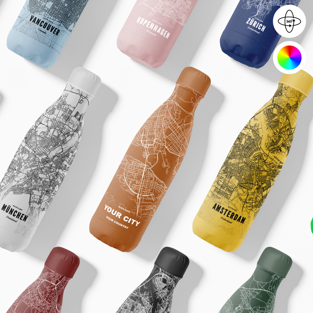 Thermosfles / Drinkfles x Jouw Stad - 500 ml - Oranje