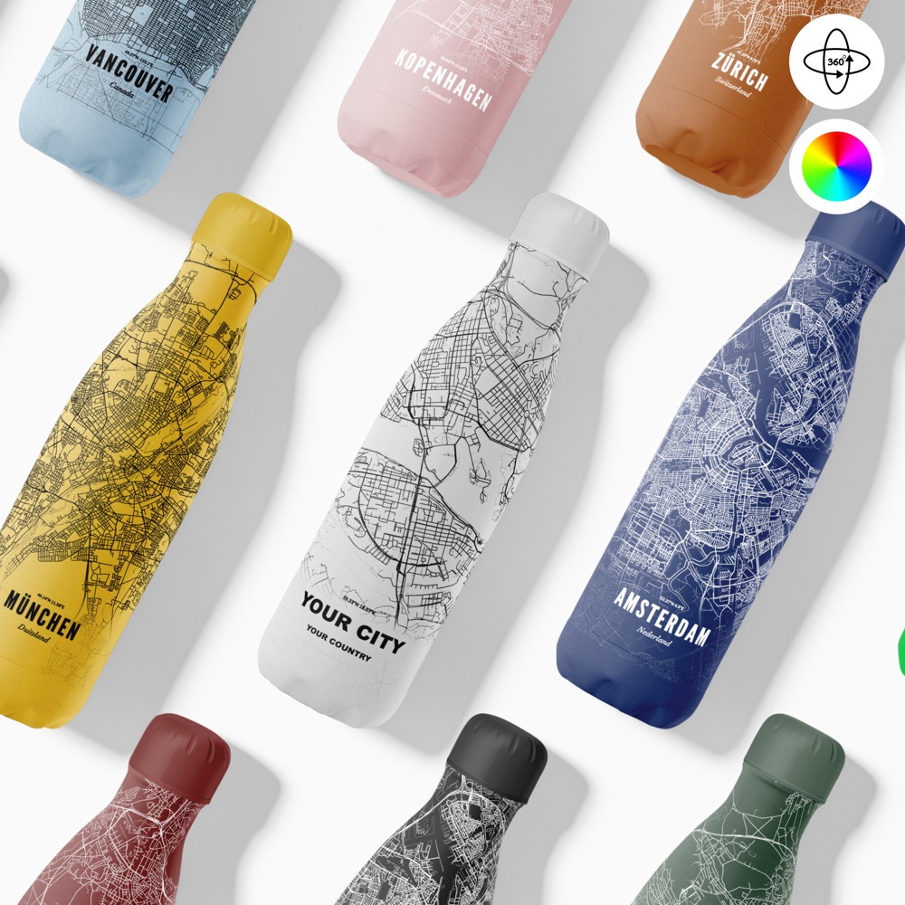 Thermosfles / Drinkfles x Jouw Stad - 500 ml - Wit