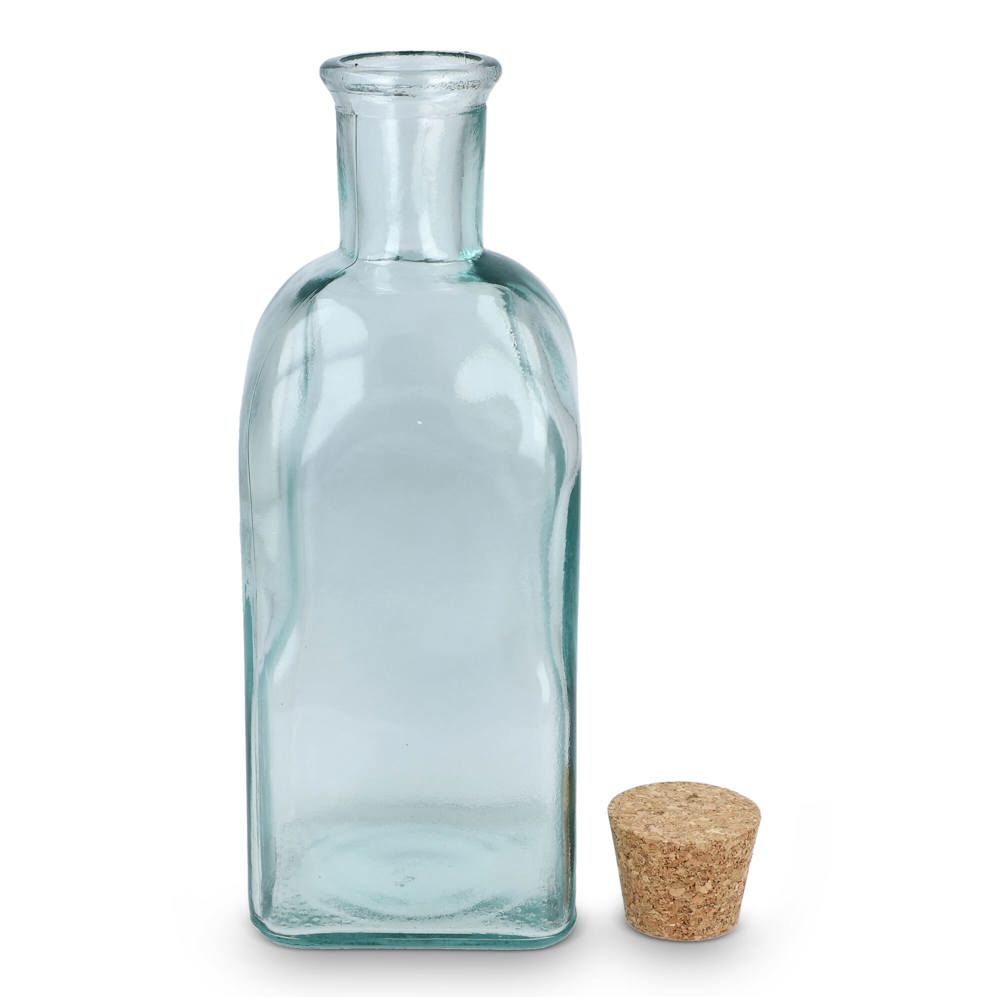 InSideOut Vierkante Gerecycled glas Waterfles ReuuZ met kurkstop 500ml
