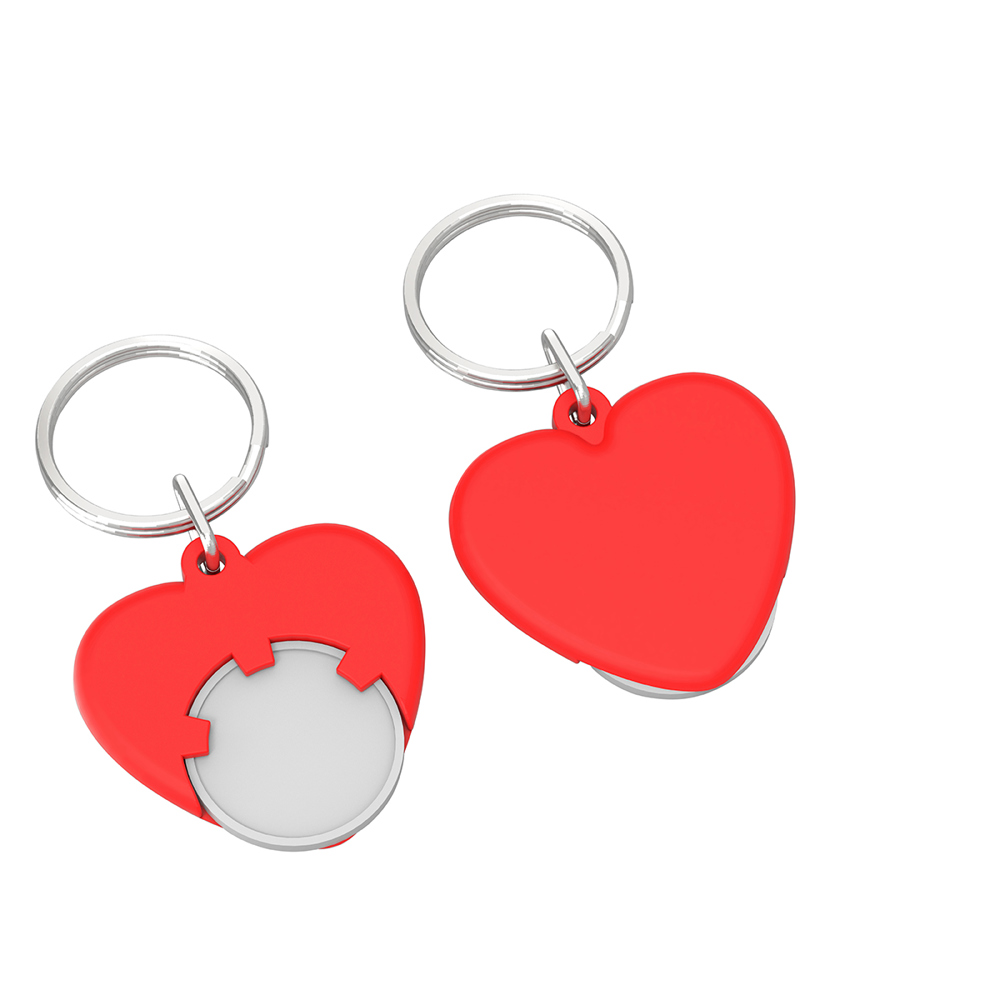 Chiphouder met winkelwagenmuntje 1€ "hart" - wit/rood