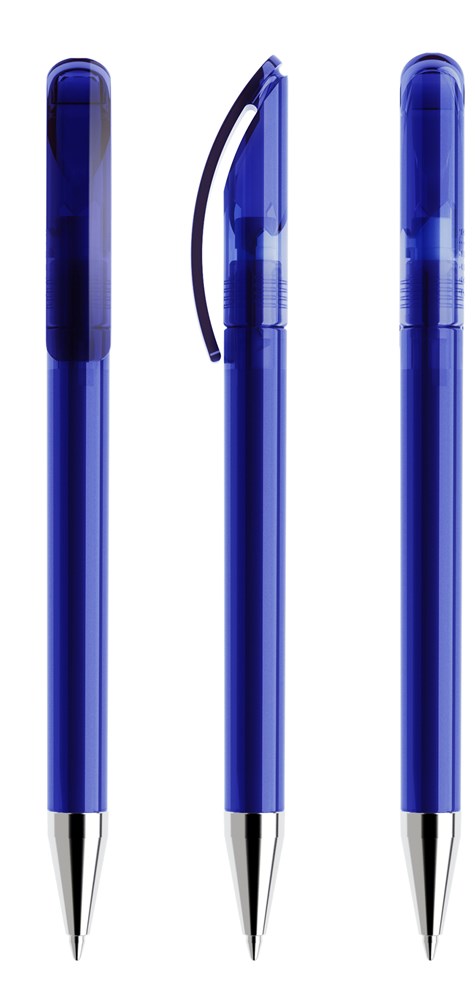 Prodir DS3TTC Transparent with Chrome Metal Nose-Cone - Classic Blue transparant