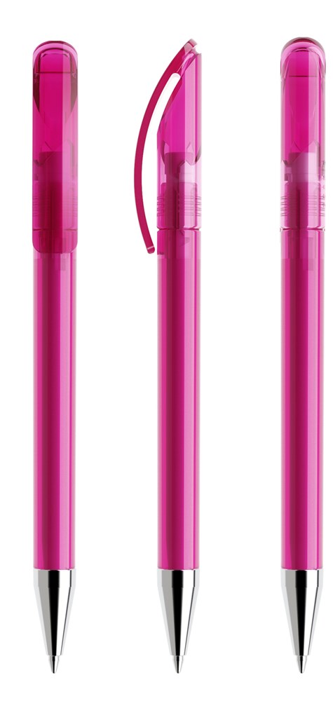 Prodir DS3TTC Transparent with Chrome Metal Nose-Cone - Pink transparant