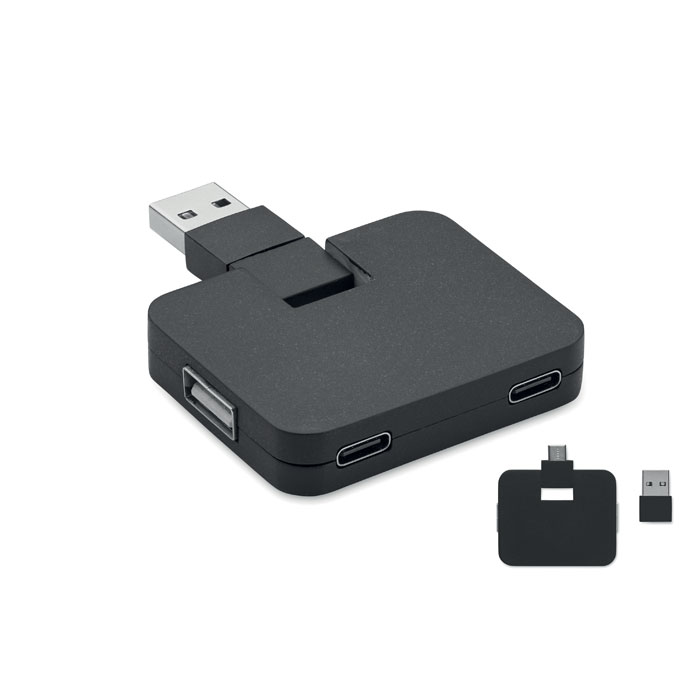 SQUARE-C - 4-poorts USB-hub - zwart